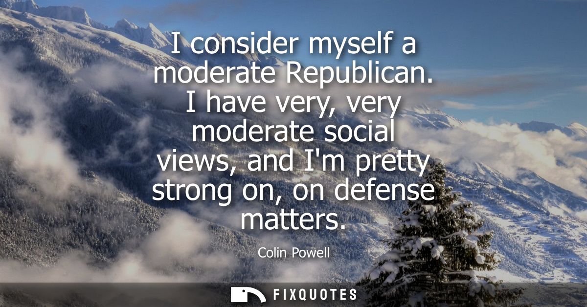 I consider myself a moderate Republican. I have very, very moderate social views, and Im pretty strong on, on defense ma
