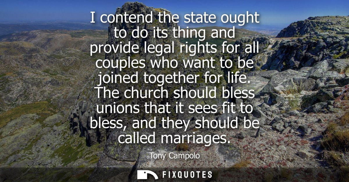 I contend the state ought to do its thing and provide legal rights for all couples who want to be joined together for li