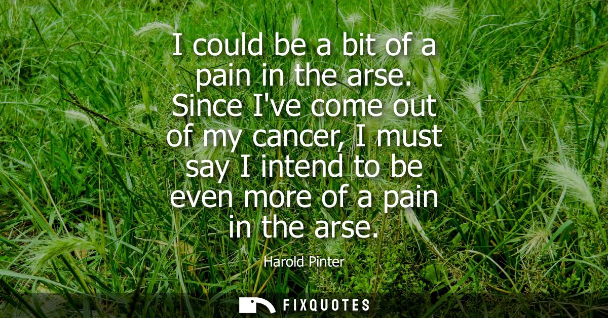 I could be a bit of a pain in the arse. Since Ive come out of my cancer, I must say I intend to be even more of a pain i