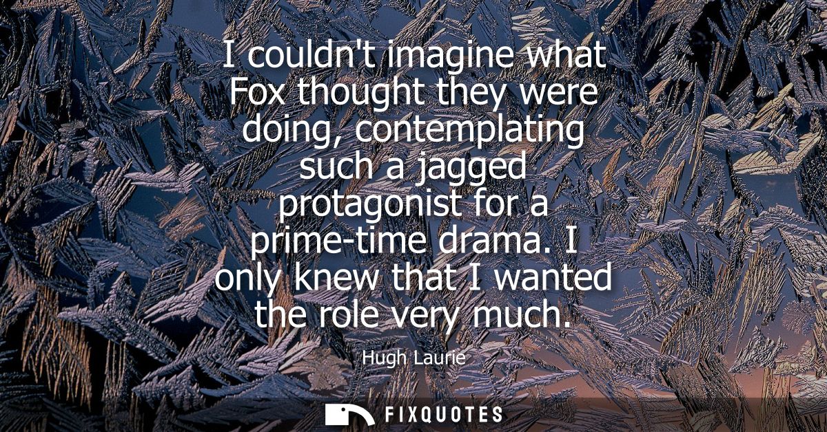 I couldnt imagine what Fox thought they were doing, contemplating such a jagged protagonist for a prime-time drama. I on