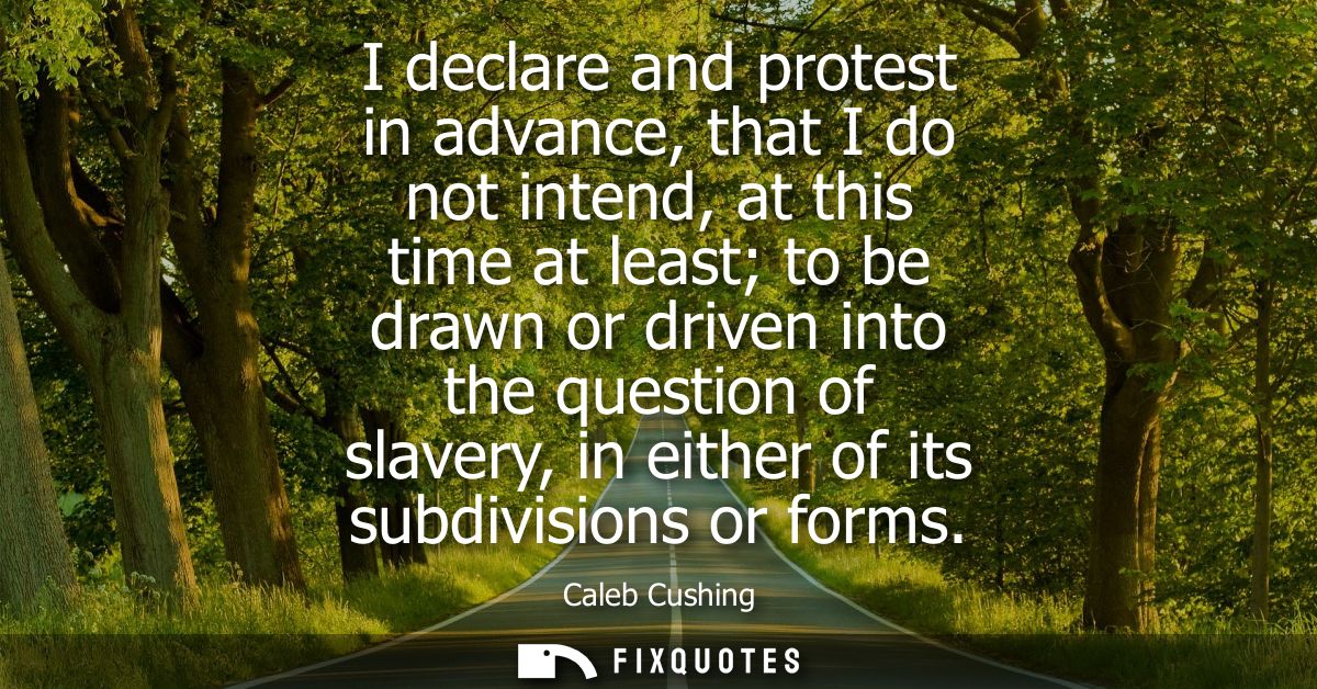 I declare and protest in advance, that I do not intend, at this time at least to be drawn or driven into the question of