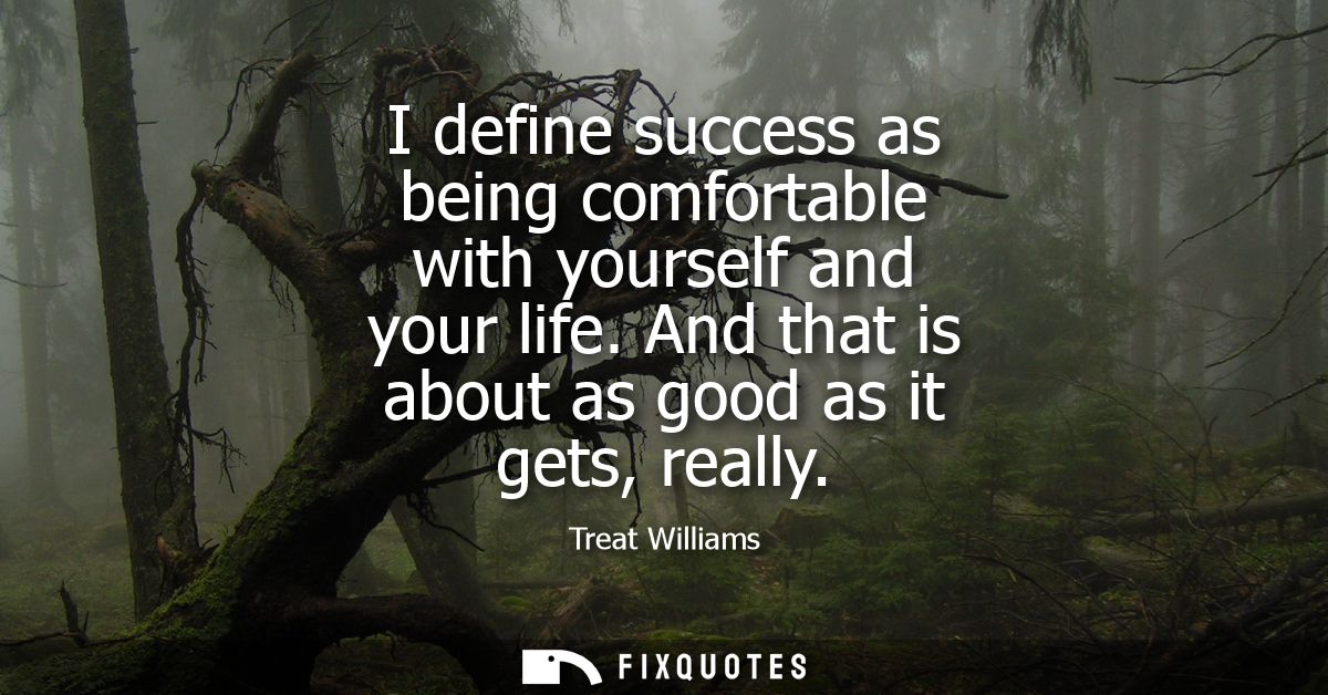 I define success as being comfortable with yourself and your life. And that is about as good as it gets, really