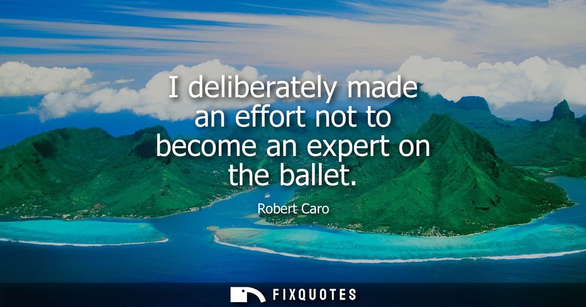 I deliberately made an effort not to become an expert on the ballet