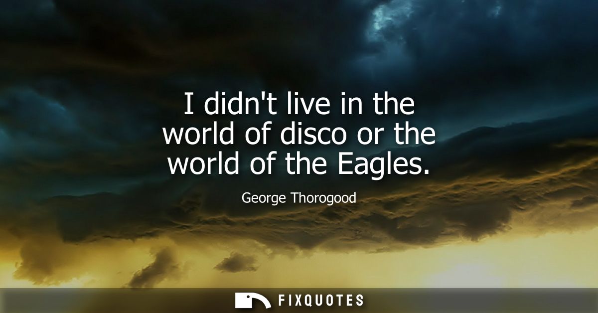 I didnt live in the world of disco or the world of the Eagles