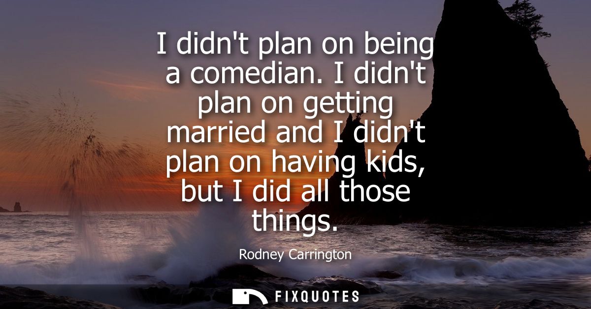 I didnt plan on being a comedian. I didnt plan on getting married and I didnt plan on having kids, but I did all those t