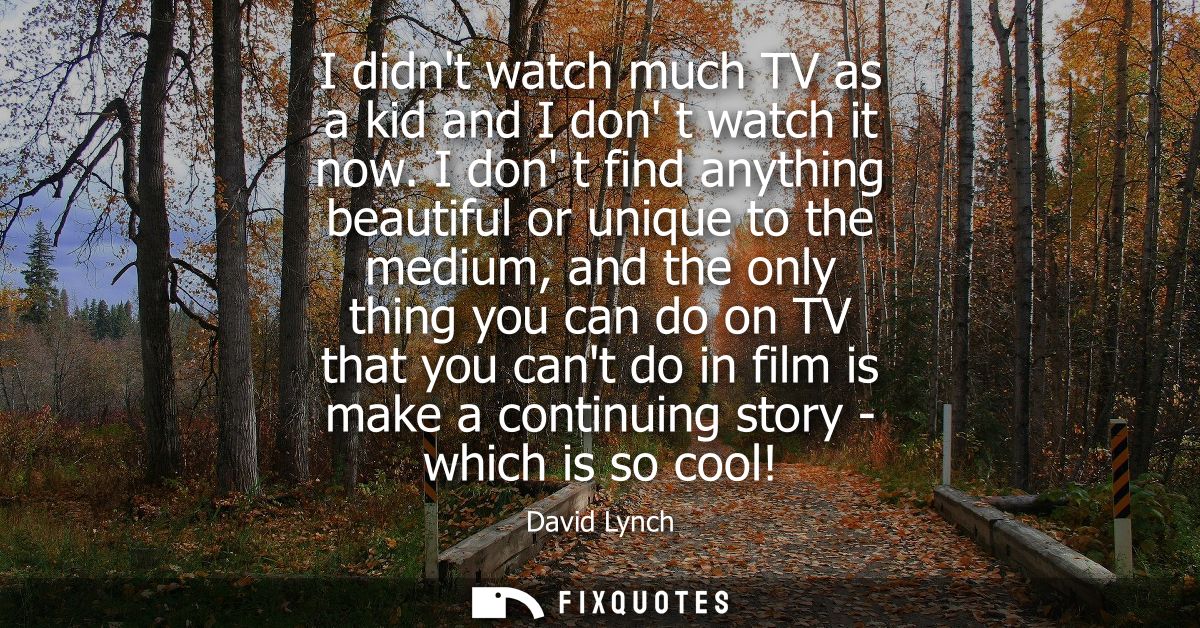 I didnt watch much TV as a kid and I don t watch it now. I don t find anything beautiful or unique to the medium, and th