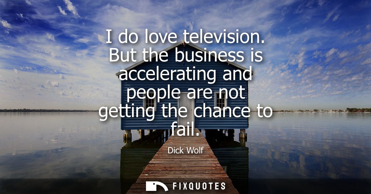 I do love television. But the business is accelerating and people are not getting the chance to fail