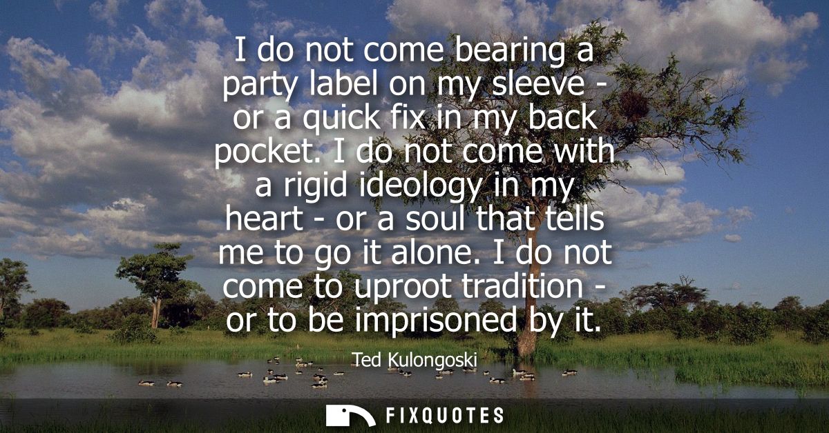 I do not come bearing a party label on my sleeve - or a quick fix in my back pocket. I do not come with a rigid ideology