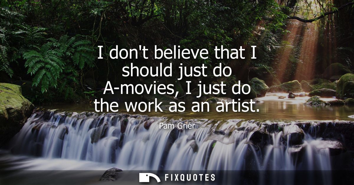 I dont believe that I should just do A-movies, I just do the work as an artist