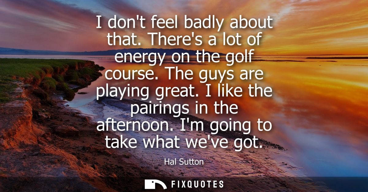 I dont feel badly about that. Theres a lot of energy on the golf course. The guys are playing great. I like the pairings