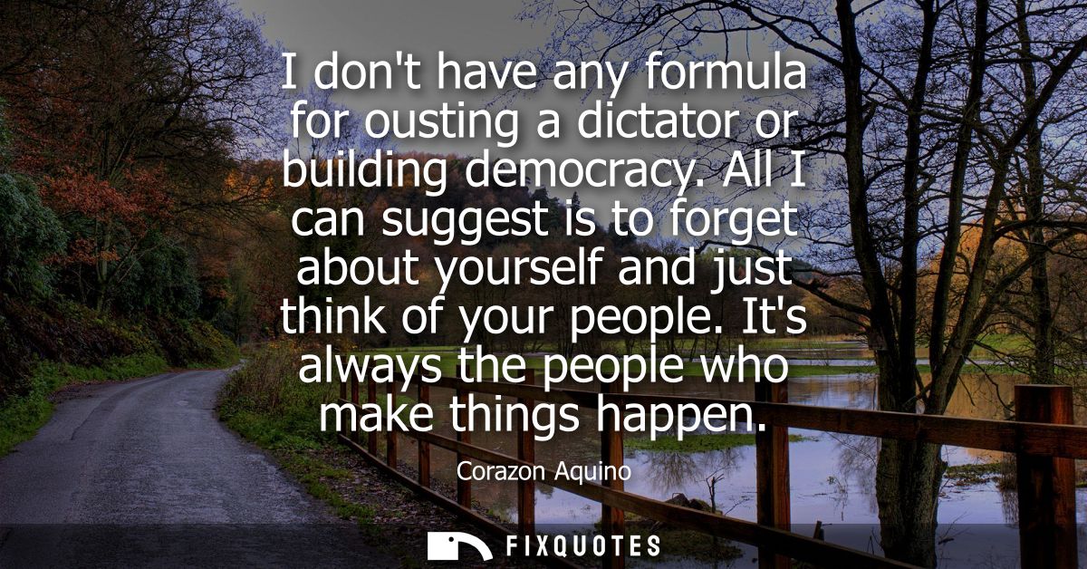 I dont have any formula for ousting a dictator or building democracy. All I can suggest is to forget about yourself and 