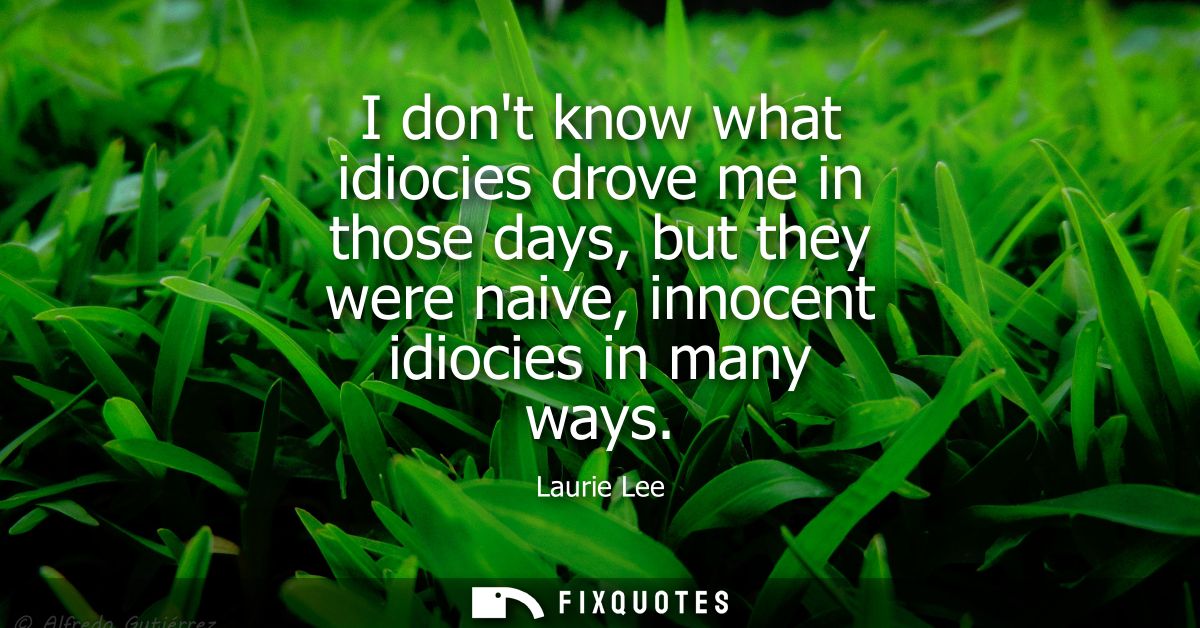 I dont know what idiocies drove me in those days, but they were naive, innocent idiocies in many ways