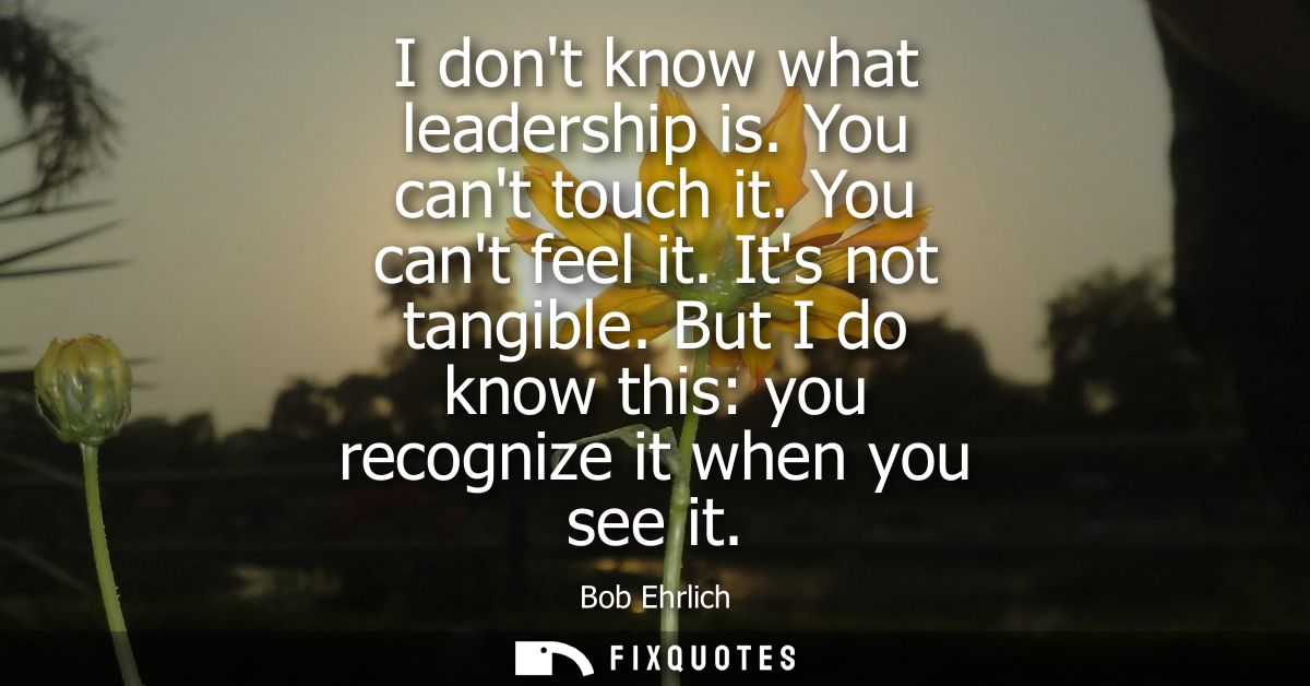 I dont know what leadership is. You cant touch it. You cant feel it. Its not tangible. But I do know this: you recognize