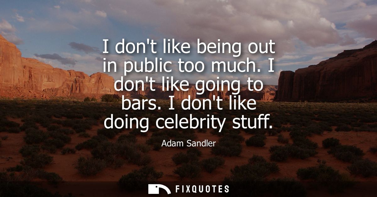 I dont like being out in public too much. I dont like going to bars. I dont like doing celebrity stuff