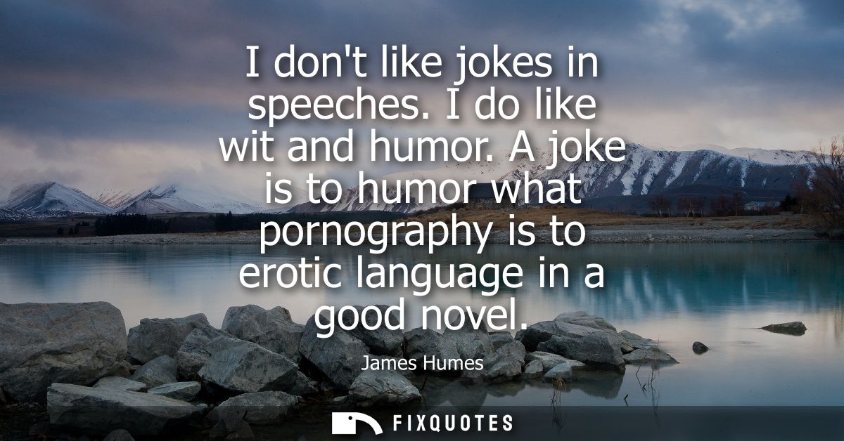 I dont like jokes in speeches. I do like wit and humor. A joke is to humor what pornography is to erotic language in a g