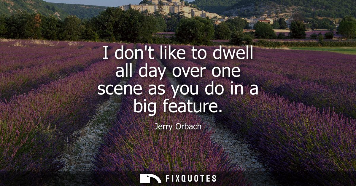 I dont like to dwell all day over one scene as you do in a big feature