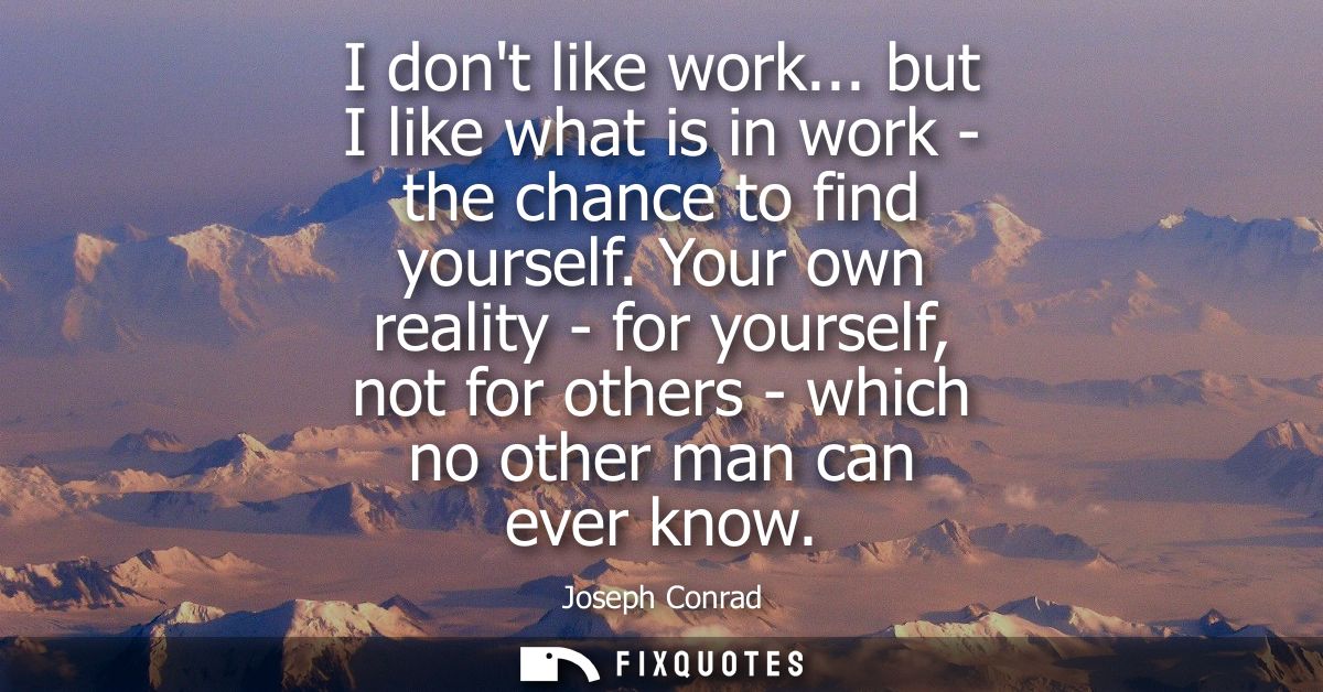 I dont like work... but I like what is in work - the chance to find yourself. Your own reality - for yourself, not for o