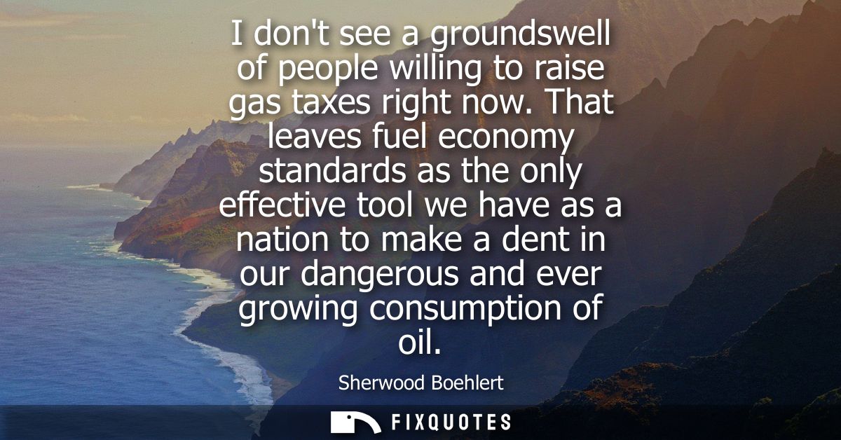 I dont see a groundswell of people willing to raise gas taxes right now. That leaves fuel economy standards as the only 