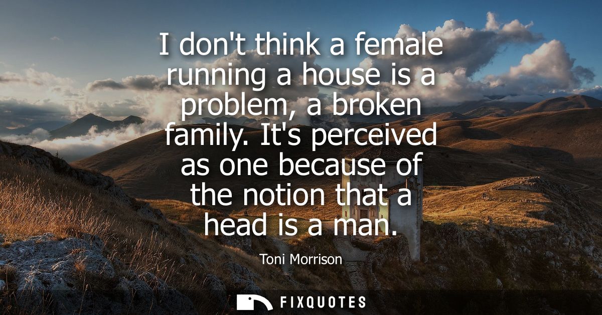 I dont think a female running a house is a problem, a broken family. Its perceived as one because of the notion that a h
