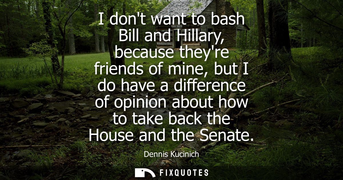 I dont want to bash Bill and Hillary, because theyre friends of mine, but I do have a difference of opinion about how to