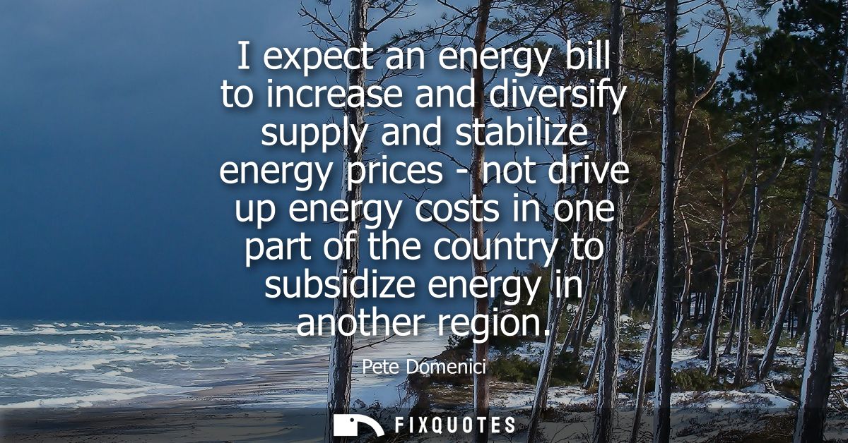 I expect an energy bill to increase and diversify supply and stabilize energy prices - not drive up energy costs in one 