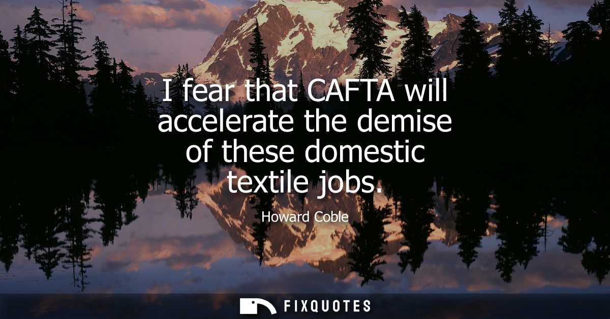 I fear that CAFTA will accelerate the demise of these domestic textile jobs