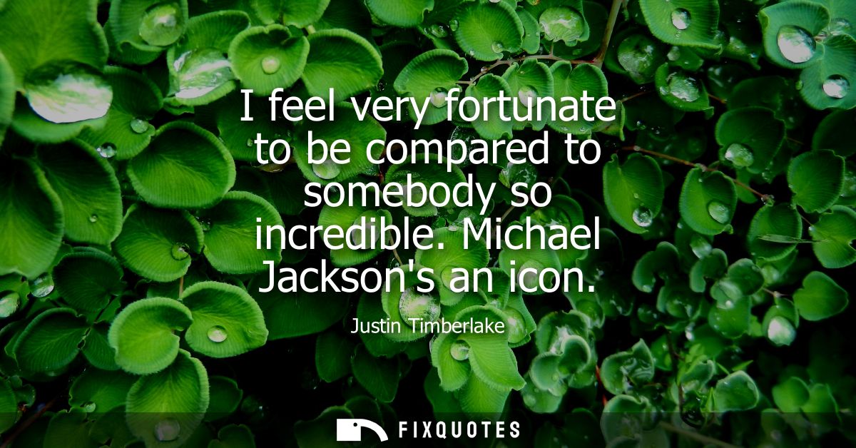 I feel very fortunate to be compared to somebody so incredible. Michael Jacksons an icon