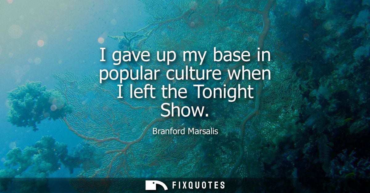 I gave up my base in popular culture when I left the Tonight Show