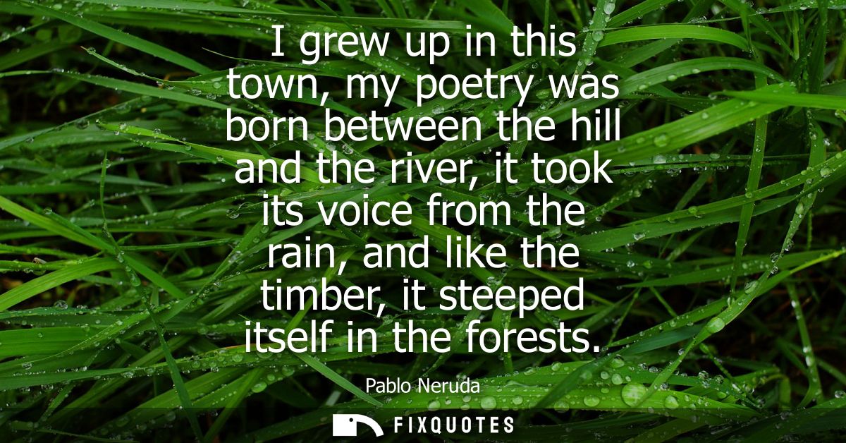 I grew up in this town, my poetry was born between the hill and the river, it took its voice from the rain, and like the