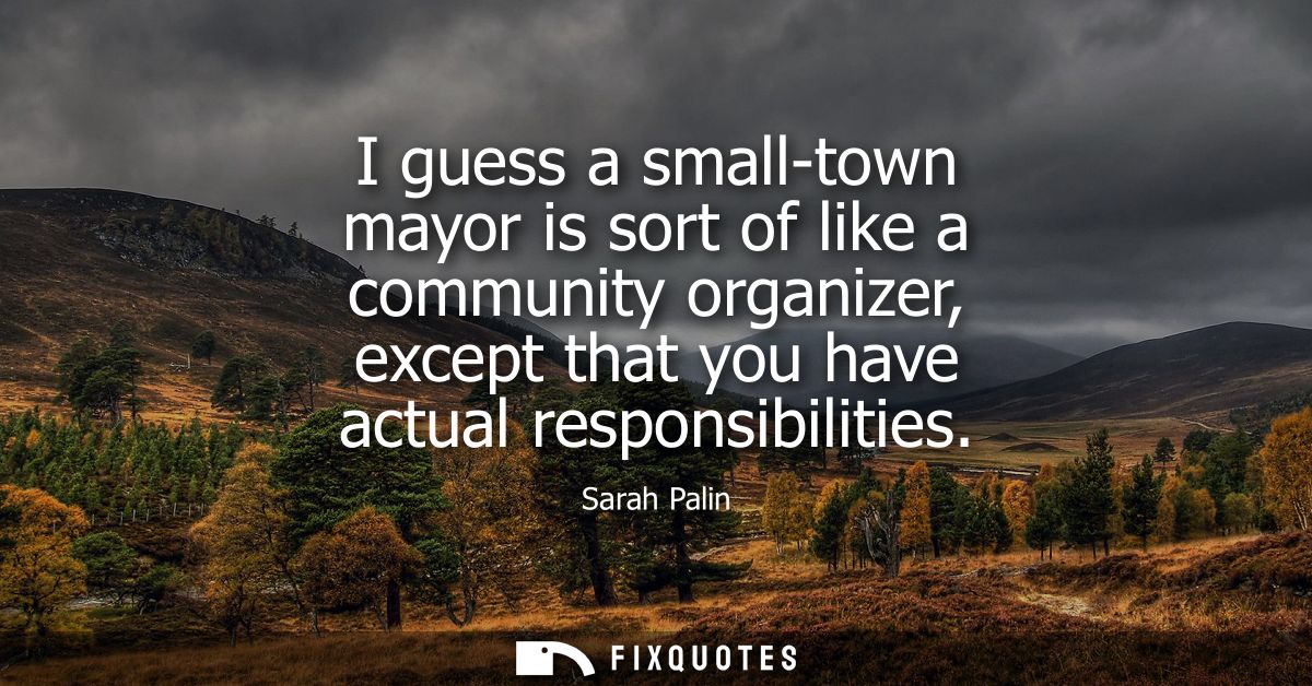 I guess a small-town mayor is sort of like a community organizer, except that you have actual responsibilities