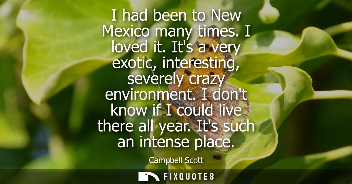 I had been to New Mexico many times. I loved it. Its a very exotic, interesting, severely crazy environment. I dont know