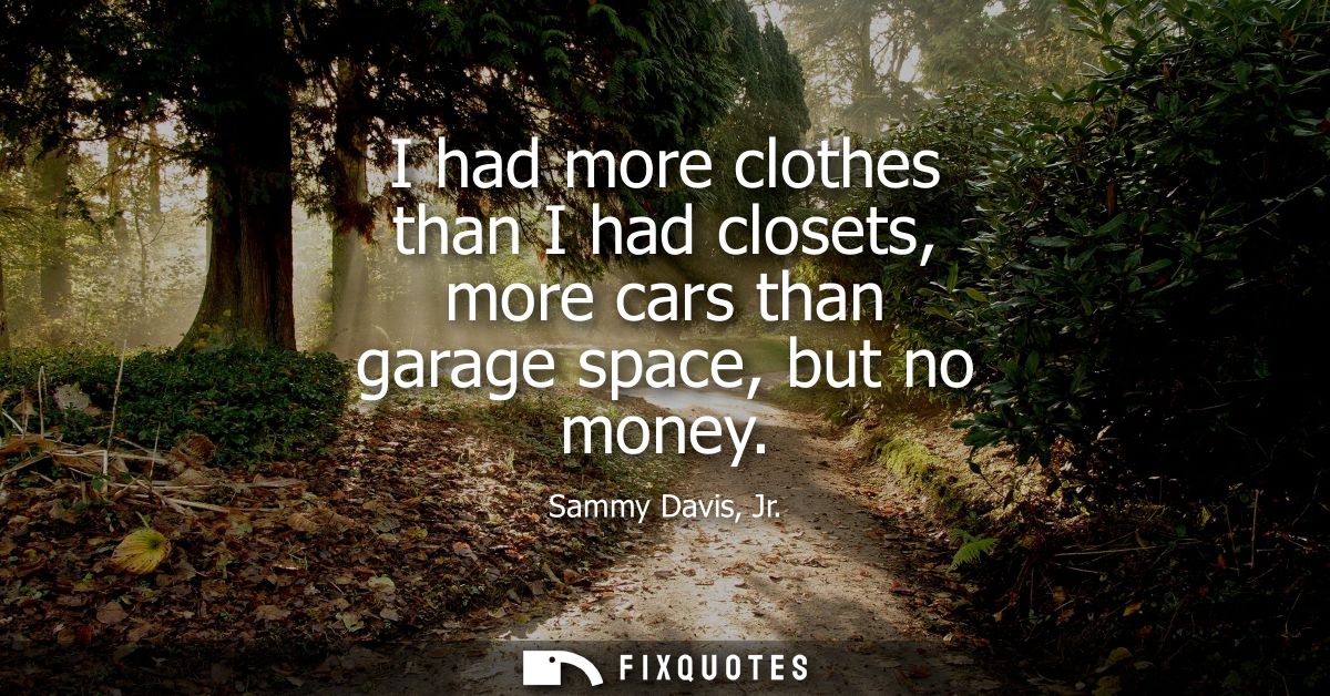I had more clothes than I had closets, more cars than garage space, but no money - Sammy Davis, Jr.