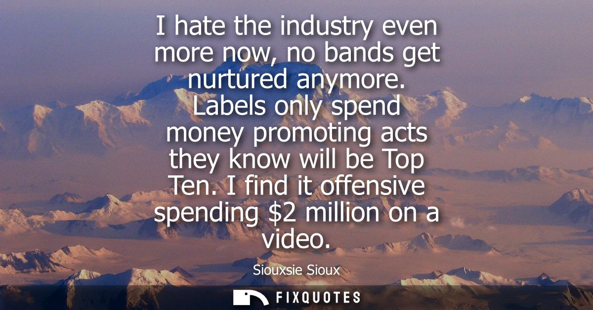 I hate the industry even more now, no bands get nurtured anymore. Labels only spend money promoting acts they know will 