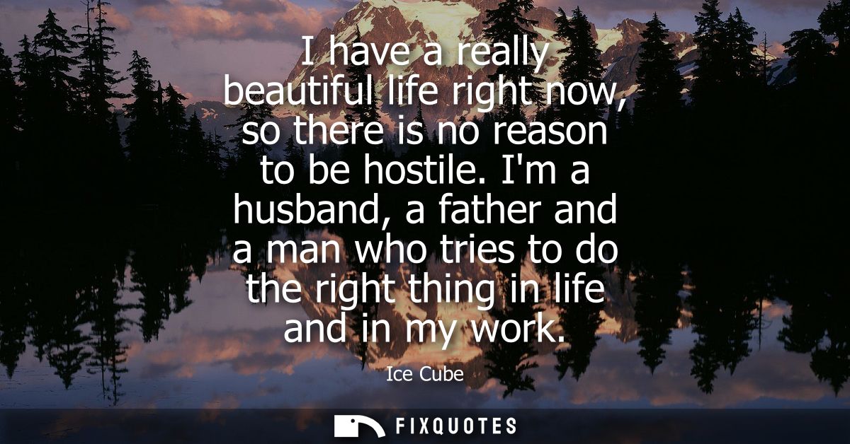 I have a really beautiful life right now, so there is no reason to be hostile. Im a husband, a father and a man who trie