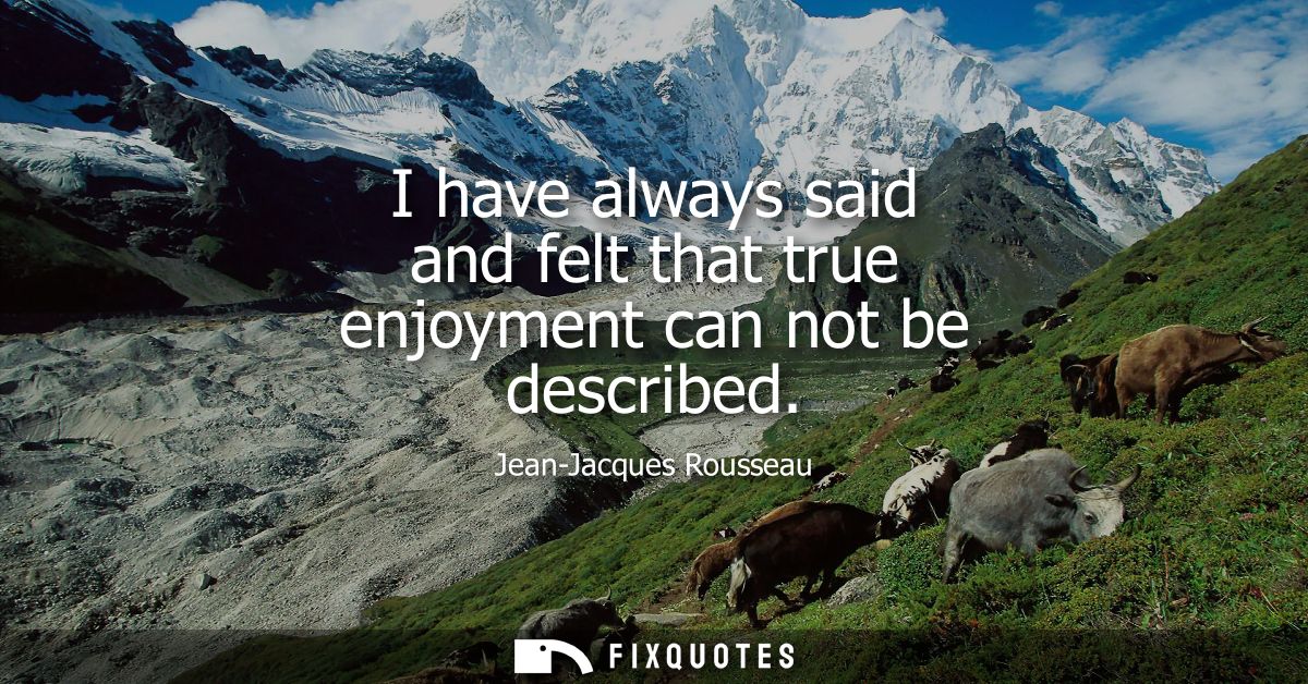 I have always said and felt that true enjoyment can not be described