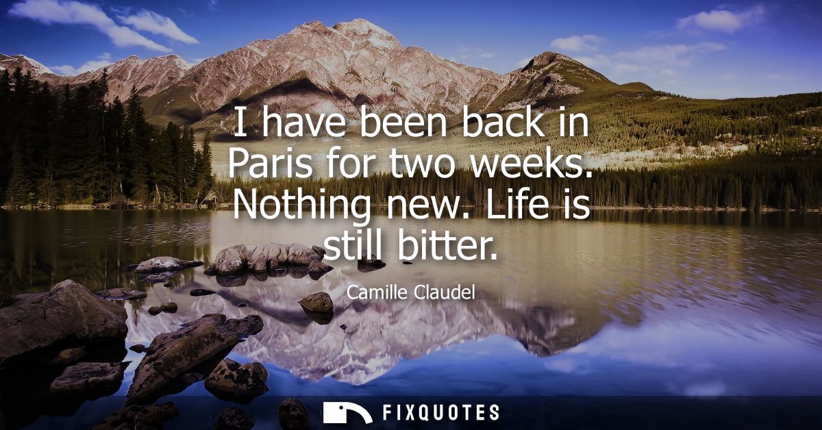 I have been back in Paris for two weeks. Nothing new. Life is still bitter