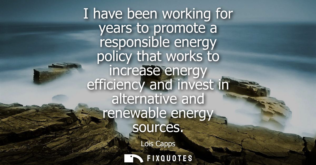 I have been working for years to promote a responsible energy policy that works to increase energy efficiency and invest