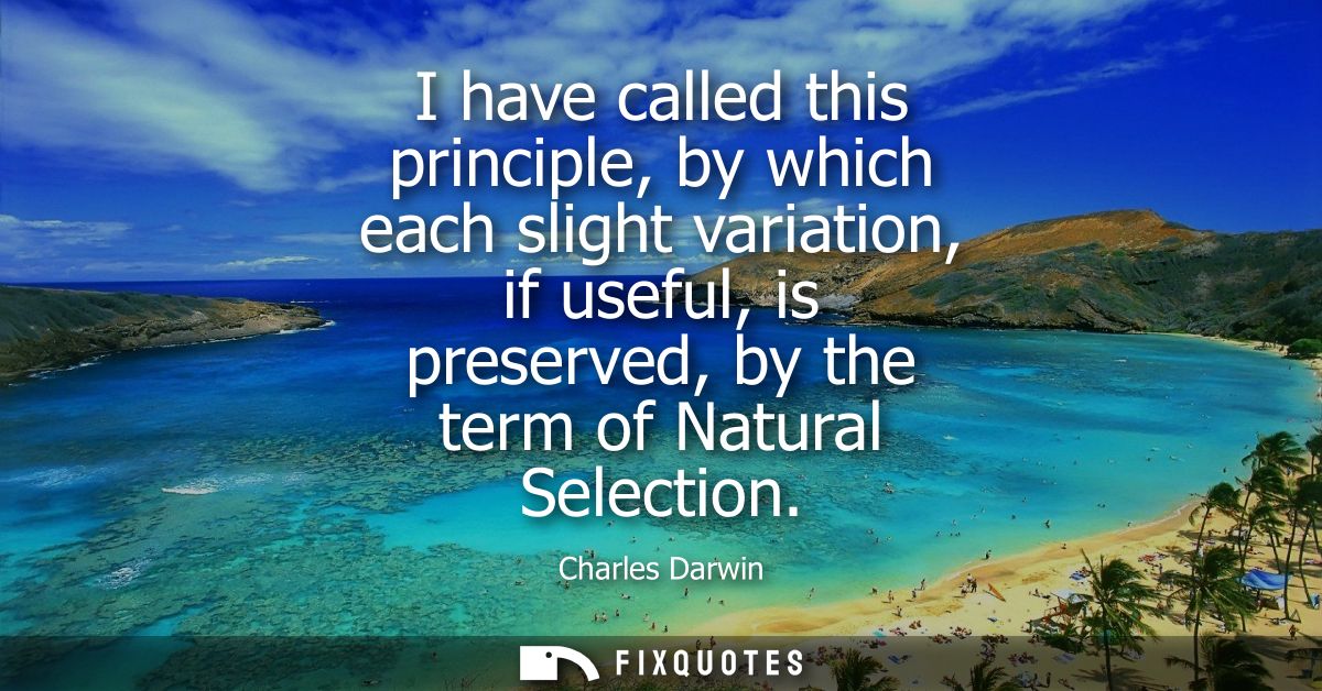 I have called this principle, by which each slight variation, if useful, is preserved, by the term of Natural Selection