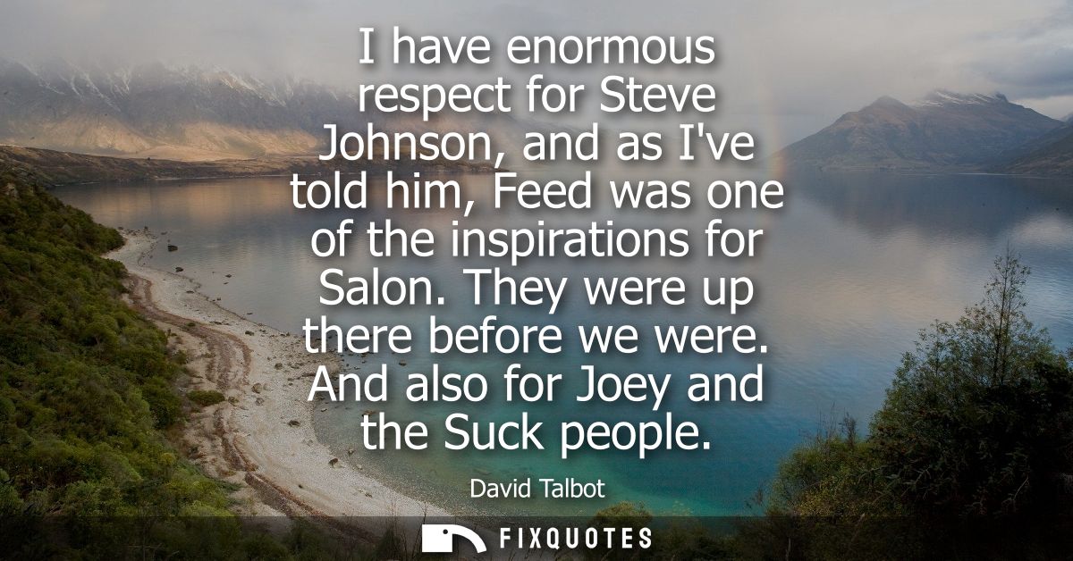 I have enormous respect for Steve Johnson, and as Ive told him, Feed was one of the inspirations for Salon. They were up