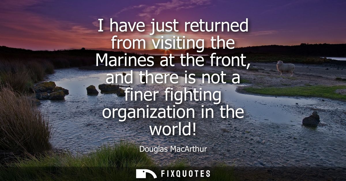 I have just returned from visiting the Marines at the front, and there is not a finer fighting organization in the world