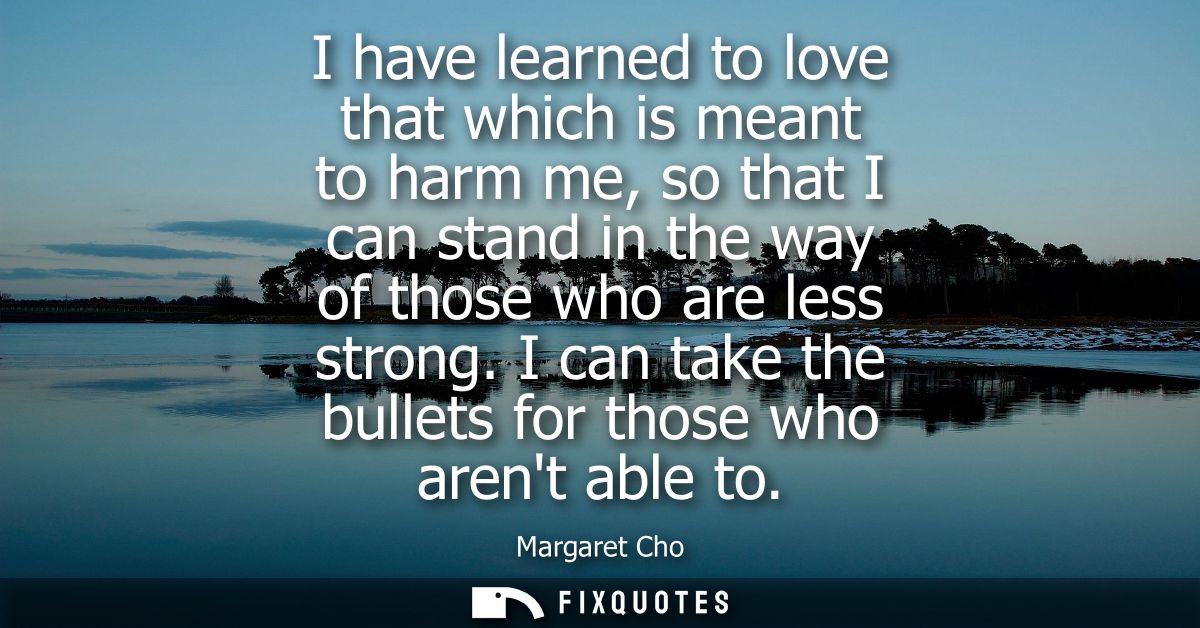 I have learned to love that which is meant to harm me, so that I can stand in the way of those who are less strong.