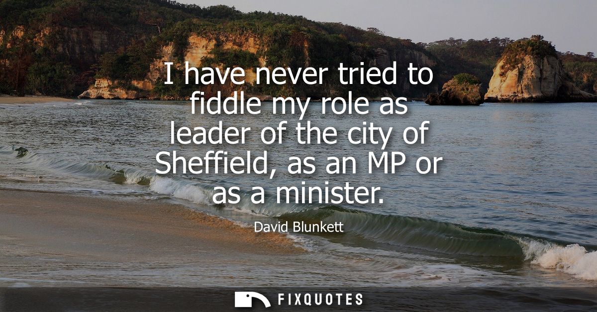 I have never tried to fiddle my role as leader of the city of Sheffield, as an MP or as a minister