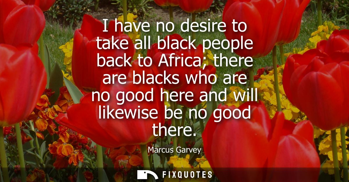 I have no desire to take all black people back to Africa there are blacks who are no good here and will likewise be no g