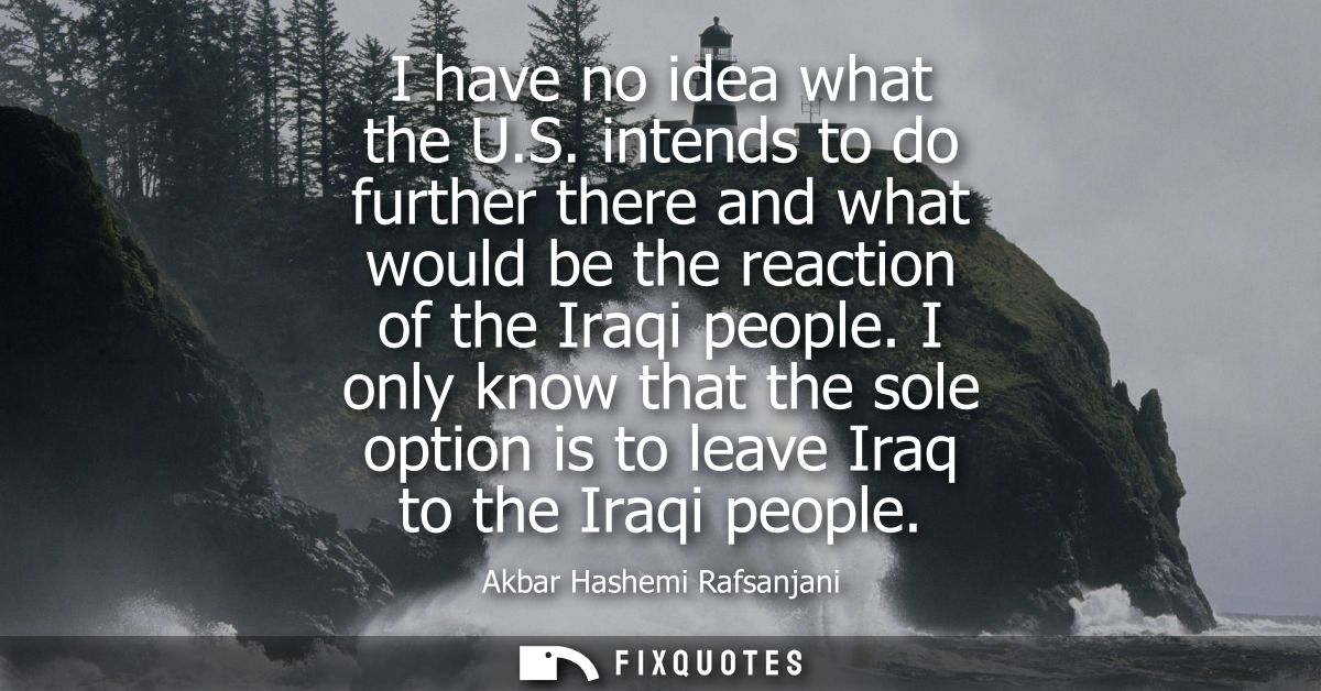 I have no idea what the U.S. intends to do further there and what would be the reaction of the Iraqi people.