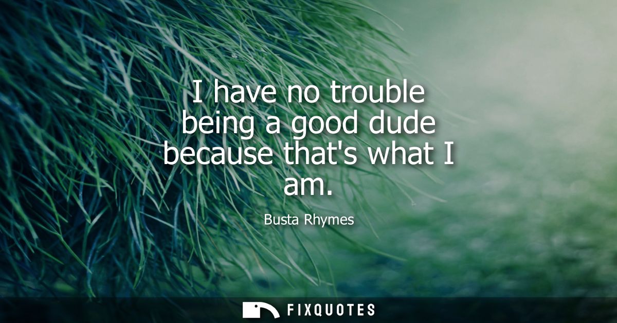 I have no trouble being a good dude because thats what I am