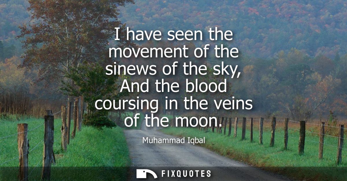 I have seen the movement of the sinews of the sky, And the blood coursing in the veins of the moon