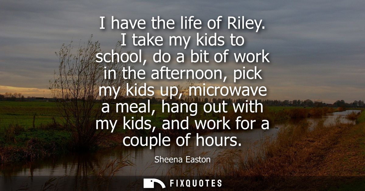 I have the life of Riley. I take my kids to school, do a bit of work in the afternoon, pick my kids up, microwave a meal