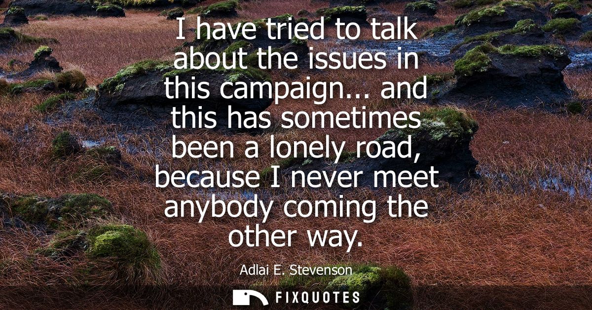 I have tried to talk about the issues in this campaign... and this has sometimes been a lonely road, because I never mee
