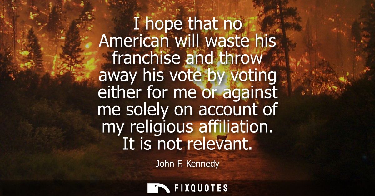 I hope that no American will waste his franchise and throw away his vote by voting either for me or against me solely on