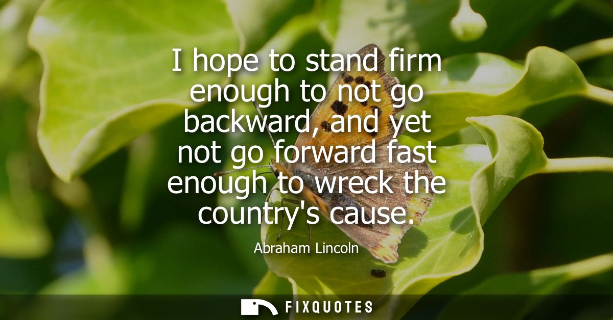 I hope to stand firm enough to not go backward, and yet not go forward fast enough to wreck the countrys cause